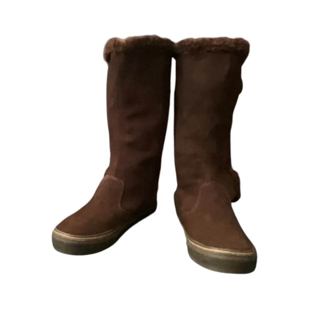 Vans Boots Women Chocolate Brown Phoebe Tall Suede Off The Wall Button SkateBoot